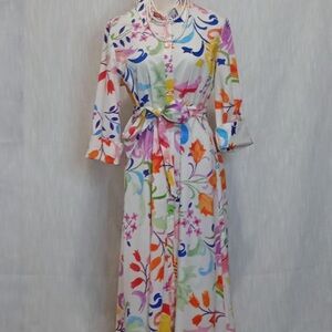Zara Floral Blogger Favorite Belted Shirtdress Size Large